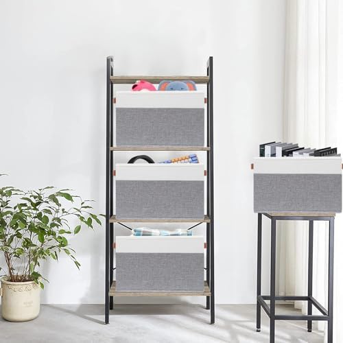 SNWDN 6 Pack Large Collapsible Fabric Storage Baskets with Handles (White/Grey 15''Lx13''Wx13''H) - Image 7