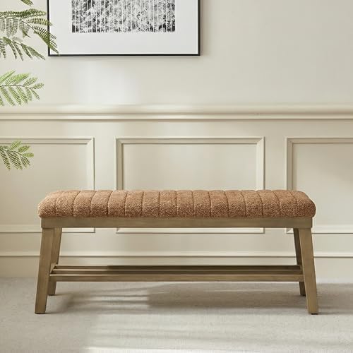 VKNOW Entryway Bench, Storage Shoe Bench with Rubberwood Legs, Orange - Image 6