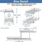 2 Tier Individual Pull Out Cabinet Organizer 9" W x 21½" D, Heavy Duty Cabinet Pull Out Shelves, Slide Out Drawers Organization for Kitchen Cabinets Bathroom - Image 3