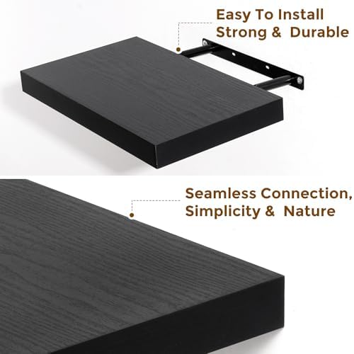 16 inch Floating Shelves for Wall, 9.3in Deep Black Shelves - Image 5