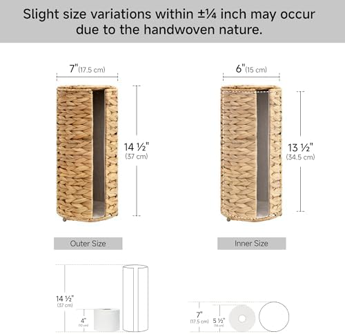 StorageWorks Water Hyacinth Free Standing Toilet Paper Holder Stand for Bathroom, 3 Rolls of Toilet Tissue Storage with a Built-in Cloth Lining, Toilet Roll Holder Stand with Lid - Image 3