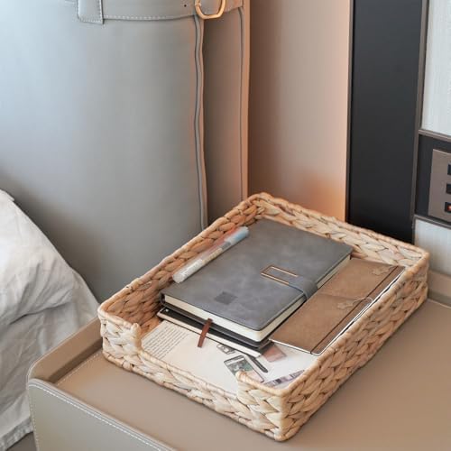 Set of 2 Water Hyacinth Letter Tray for A4 File Desk Mail Letter-Size Paper, Basket Woven Organizer, Magazine Files Storage, Office Document Organizer and Storage - Image 3