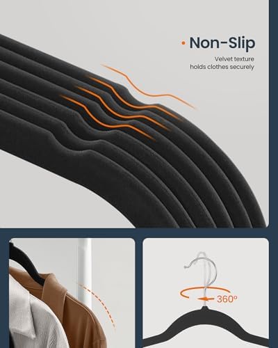 SONGMICS HOME Velvet Pants Hangers with Adjustable Clips, Non-Slip Space-Saving Clothes Hangers, 20 Pack, Shoulder Notches for Skirts, Black - Image 5