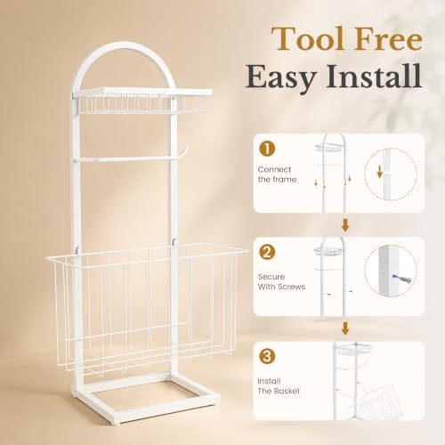 Toilet Paper Holder Stand Freestanding with Storage Basket for Bathroom - Image 7