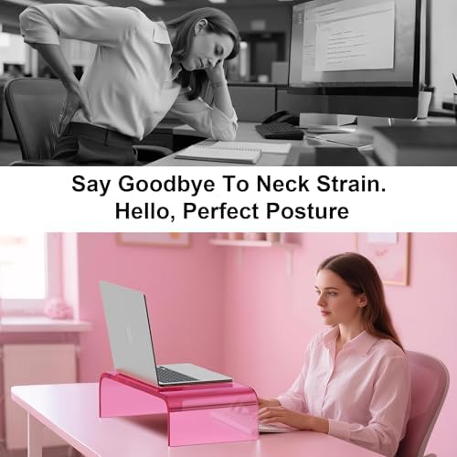 Acrylic Monitor Stand Riser Pink Laptop Stand Riser L15 xW7.5 xH4 - Image 6