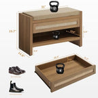 SICOTAS Rattan Shoe Bench Entryway Bench with Storage Drawer, Linen Cushion - Image 2