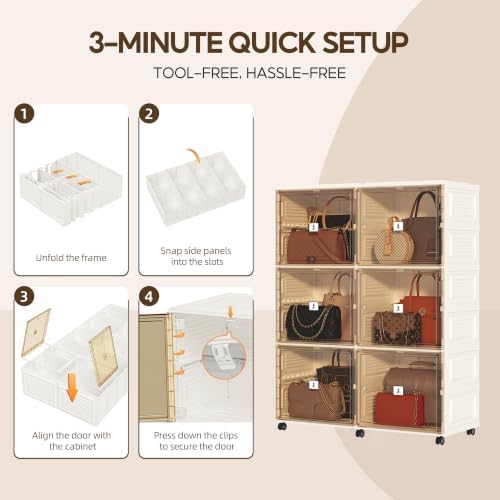 Purse Organizer for Closet, Handbag Storage, Brown 3-Tier 6-Cubby - Image 6