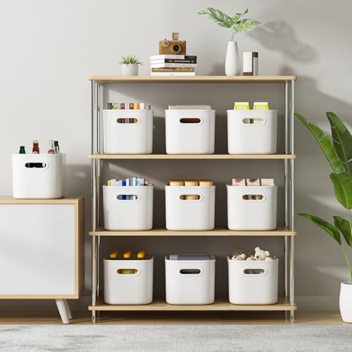 ORGIDOL 8 Pack White Storage Bins with Lids Stackable Storage Container for Organizing, Storage Boxes with Handle for Shelves, Cute Storage Bin for Craft, Snacks, 9.85x6.9x5.7 inch - Image 3