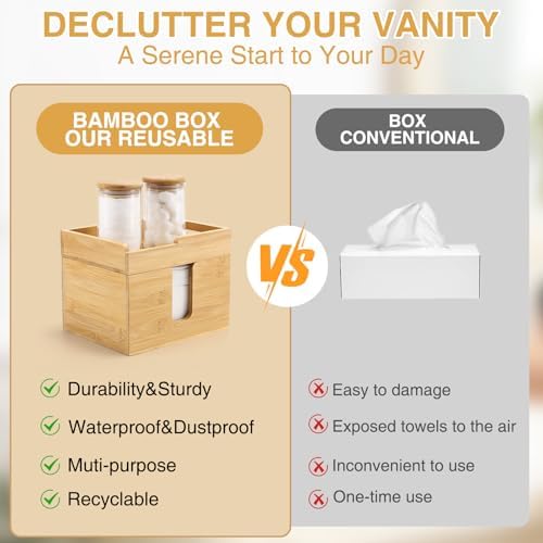 Disposable Facial Towel Holder with 120 XL Towels, Bamboo Organizer - Image 4