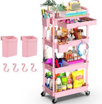 Goovilla 4 Tier Rolling Utility Cart Organizer with Removable Drawer, Pink by Goovilla