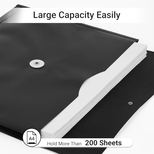 Plastic Expandable Envelopes Files Document Folders, for Letter A4 Size, with String Tie Closure - 1-1/4 Inch Expansion - for School Office & Home (Black, Horizontal) - Image 4
