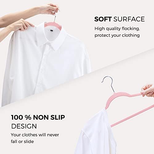 HOUSE DAY Premium Velvet Hangers 100 Pack Light Pink, Non-Slip Flocked Felt Hangers, Sturdy Clothes Hanger with 360° Rotatable Hook, Heavy Duty Durable Slim Coat Hanger for Closet Space Saving - Image 5