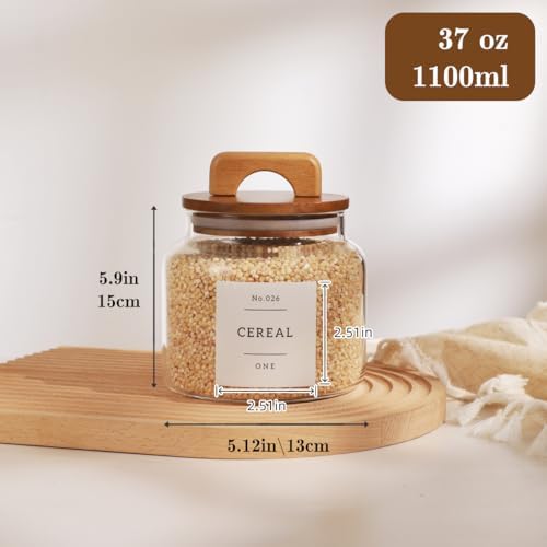 4 Pack Glass Pantry Storage Containers with 132 Pantry Labels - 37 FL OZ Kitchen Glass Canisters with Bamboo Airtight Lids - Farmhouse Glass Pantry Jars for Cookie, Rice, Pasta, Cereal, Bath Salt - Image 4