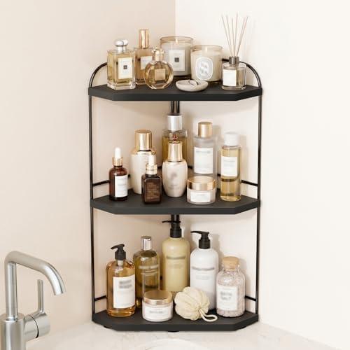 Corner Bathroom Counter Organizer, 3-Tier Wood Countertop Organizer by Unknown