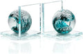 Glass Book Ends for Shelves, Dark Blue Hand Blown Sea Wave Ball, Set of 2 by Ornalrist