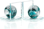 Glass Book Ends for Shelves, Dark Blue Hand Blown Sea Wave Ball, Set of 2 by Ornalrist