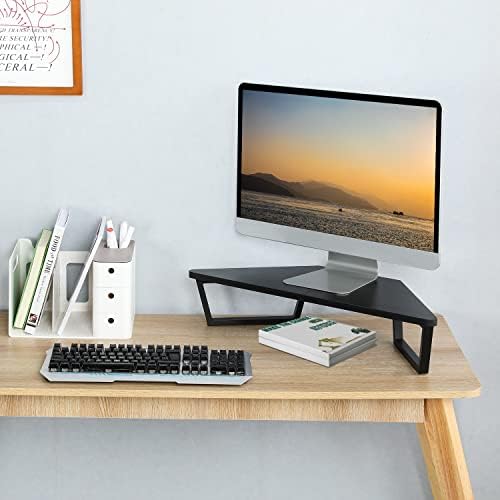 TEAMIX 26 inch Corner Monitor Stand Riser with Keyboard Storage, Black - Image 2
