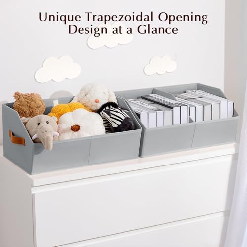 Homsorout Closet Organizers and Storage Bins - 6 Pack Collapsible Divided Trapezoidal Cube Storage Bins Baskets For Organizing Clothes Blankets,Toys, Books, Towels(Light Grey) - Image 4