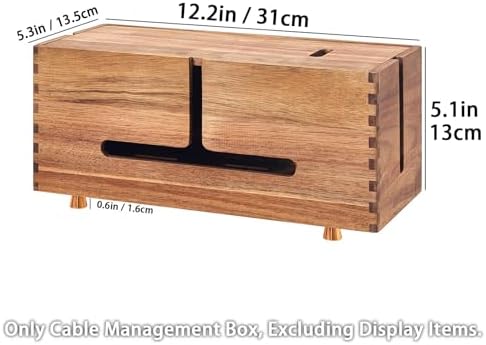 SARUFO Acacia Wood Cable Management Box - Wooden Cord Hider with 4 Metal Feet​, Organizer for Desk & Floor, Power Strip TV Wire Concealer, Under Desk Storage for Office, Home Electrical Cables - Image 2