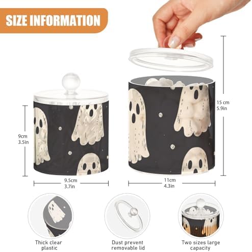 Cute Halloween Ghost Blacck Qtip Holder Waterproof Dustproof Apothecary Jars with Lids For Bathroom Cotton Swabs Makeup Sponges Floss Picks Bath Salts 2 Pack - Image 3