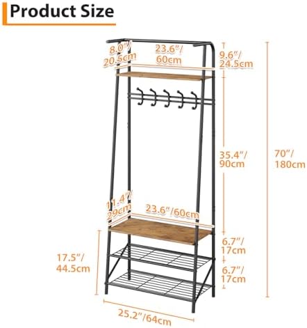 Jojoka 4-in-1 Entryway Coat Rack Hall Tree with Bench & Shoe Rack, Freestanding Storage for Hooks, 3-Tier Shoe Cabinet, Hanging Rod for Hallway, Front Door, Mudroom - Image 7