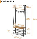 Jojoka 4-in-1 Entryway Coat Rack Hall Tree with Bench & Shoe Rack, Freestanding Storage for Hooks, 3-Tier Shoe Cabinet, Hanging Rod for Hallway, Front Door, Mudroom - Image 7