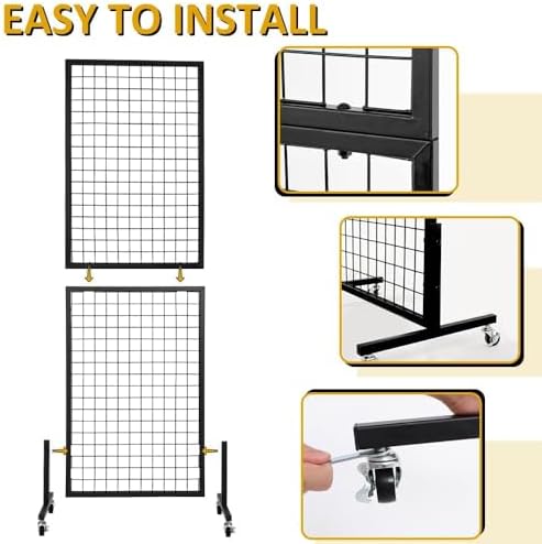 1.8' x 5.7' Grid Wall Panels Standing Wire Grid, Display Rack with T-Base Wheels Freestanding Gridwall Panel Tower for Shows, Black - Image 6