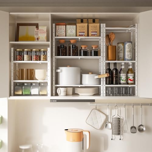 Multi-Functional Metal Shoe Rack,Expandable Adjustable Stackable Kitchen Organizer,Metal Shelf risers for cabinets, Kitchens and Closet, Bathroom2Packs/White/Medium - Image 4