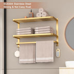 23 Inch 3-Tier Gold Towel Racks for Bathroom with Towel Bars Multilayer Hotel Towel Shelf Stainless Steel Wall-Mounted Brushed Finish Holder with Towel Shelves - Image 5