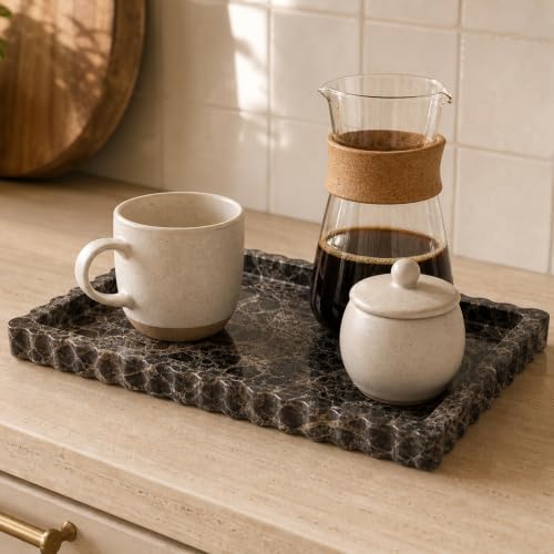 Vikua Dark Brown Marble Vanity Tray, 11.8×8in Scalloped Edge for Bathroom - Image 7