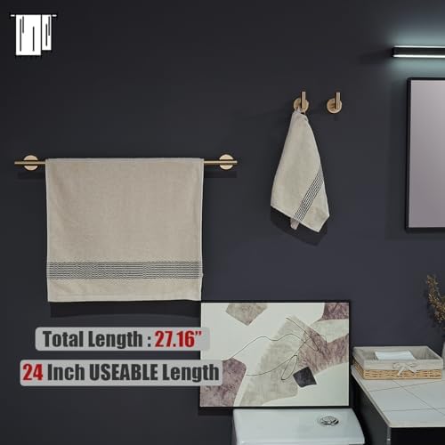 JQK Champagne Bronze Towel Bar, 27 Inch 304 Stainless Steel Thicken 0.8mm Towel Rack Bathroom, Towel Holder Wall Mount, Useable Length 24 Inch, TB110L24-CB - Image 3