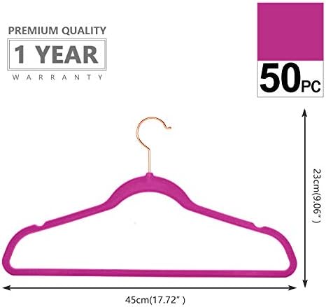 MIZGI Premium Velvet Hangers (Pack of 50) Heavyduty - Non Slip - Velvet Suit Hangers Pink - Copper/Rose Gold Hooks,Space Saving Clothes Hangers - Image 2