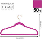 MIZGI Premium Velvet Hangers (Pack of 50) Heavyduty - Non Slip - Velvet Suit Hangers Pink - Copper/Rose Gold Hooks,Space Saving Clothes Hangers - Image 2