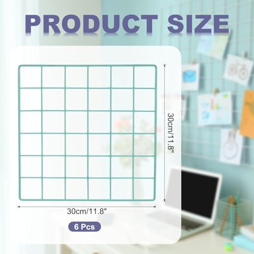 PATIKIL 12x12 in Wall Grid Panel, 6 Pack Wire Grid Panel Shelf Board Metal Gridwall Photo Pictures Display Hanging Organizer Mesh Frame Memo Board for Display DIY Craft Shows Home, Green - Image 2