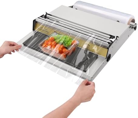 18 Inch/45CM Hand Wrapping Machine Film Wrapper for Food Packaging, Large Tray Cling Film Wrapper Dispenser with 5-Level Adjustable Heat, Cutter and Heating Plate Individual On/Off Control by VPABES