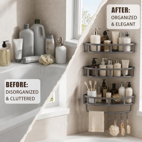 Shower Caddy Hanging 3 Pack, Rustproof Adhesive Corner Shower Shelves - Image 6