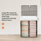DUMOS Woven Laundry Basket with Lid, 90L Large Capacity Hamper, Removable & Machine-Washable Liner, Foldable Rattan Clothes Hamper, Sturdy Steel Frame, Odor Control, Dove Gray - Image 4
