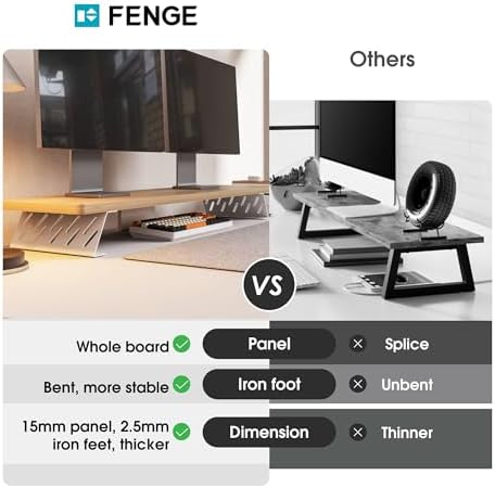 Fenge Monitor Stand Riser, Wooden & Metal Desk Shelf Organizer, Oak - Image 3