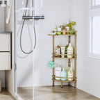 HapiRm Standing Corner Shower Caddy - 3 Tier Shower Organizer Corner with Soap Holder and 4 Hooks, Rustproof Bathroom Storage Shelves with Adhesives, Gold - Image 5