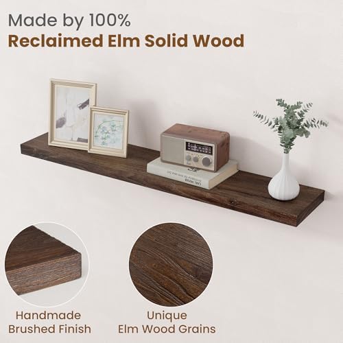 Floating Shelves for Wall Decor, 8 Inch Deep Rustic Solid Elm Wood Floating Shelves Wall Mounted, Wall Shelves with Invisible Bracket for Living Room Bathroom Bedroom Kitchen, 40 Inch Set of 1, Walnut - Image 3