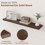 Floating Shelves for Wall Decor, 8 Inch Deep Rustic Solid Elm Wood Floating Shelves Wall Mounted, Wall Shelves with Invisible Bracket for Living Room Bathroom Bedroom Kitchen, 40 Inch Set of 1, Walnut - Image 3