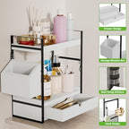 2-Tier Bathroom Counter Organizer, Wooden Vanity Shelf with Drawer & Basket - Image 3