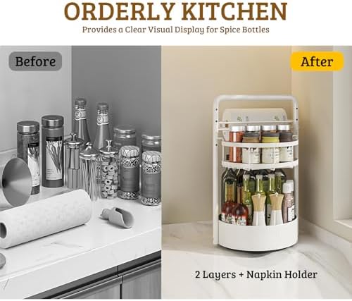 Rotating Spice Rack with Paper Towel Holder, White - Image 6