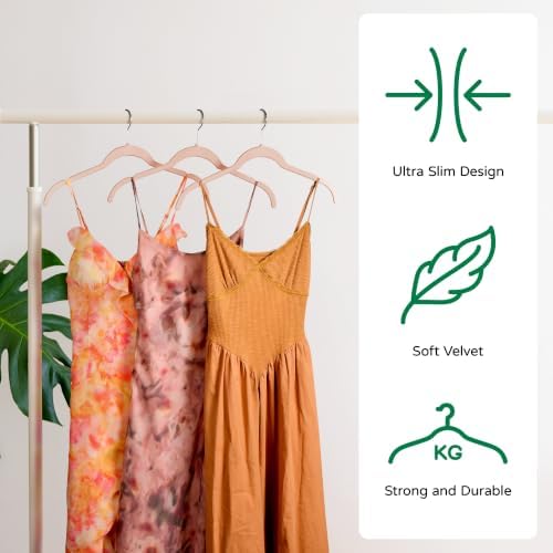 Sishynio Velvet Hangers 50 Pack, Non-Slip Slim Felt Clothes Hangers Pink - Image 4