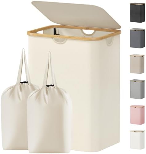 Lifewit 150L Large Laundry Basket with Lid, 2 Removable Bags, White by Lifewit