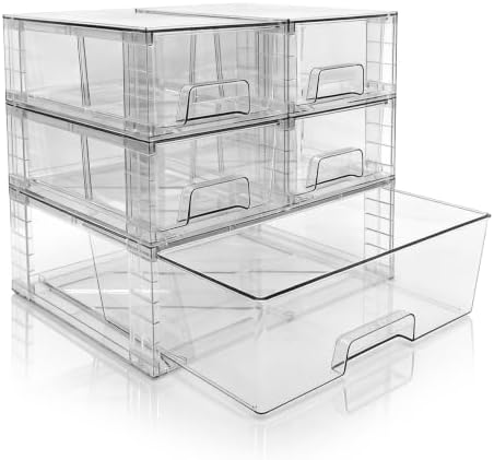 Stackable Storage Drawers(5 Pack),High-strength Clear Plastic Multi-purpose Organizer Bins with Handles, Easily Assemble Acrylic Drawers for Bathroom Closet Cabinet Pantry Under Sink by XWYWX