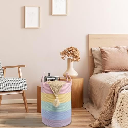 XUANGUO Rope Laundry Basket Hamper for Kids Girl Large, rainbow - Image 5