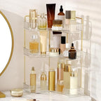 YCIA&DONE Corner Bathroom Counter Organizer, Makeup Organizer for Vanity, Skincare Cosmetic Perfume Tray, Corner Countertop Shelf Rack Storage for Bathroom Kitchen 3 Tiers (Clear White) - Image 5
