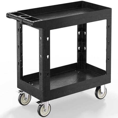 Plastic Utility Cart on Wheels, 34 x 17 Inch Rolling Service Cart-Black by WanmwillToolOrganizer