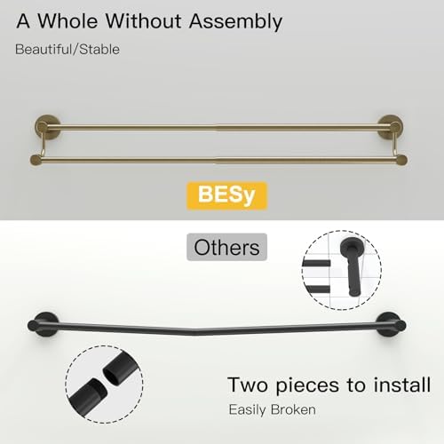 BESy Double Towel Bar Bathroom Towel Rack Towel Rod Holder Antique Brass - Image 5